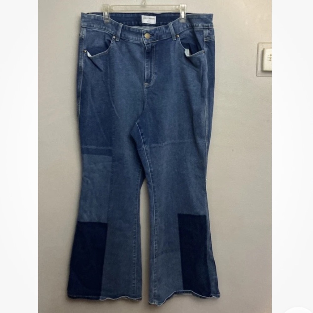 5-10 Lane Bryant Blue Jeans Patchwork Flare Wide leg 24 Stretch